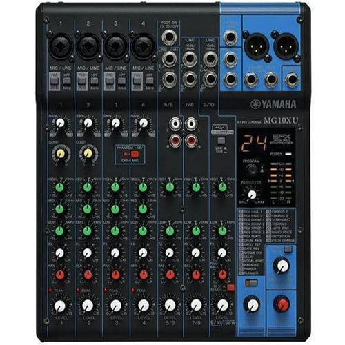 Yamaha MG10XU 10-Channel Analog Mixer, with 4 Microphone Preamps, 3 Dedicated Stereo Line Channels, 1 Aux Send, EQ, 1-knob Compressors, and Digital Effects